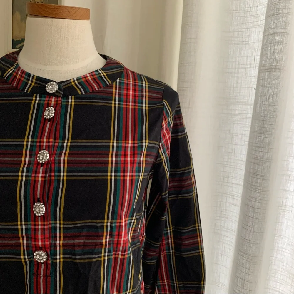J Crew Tartan Plaid Jewel Blouse
